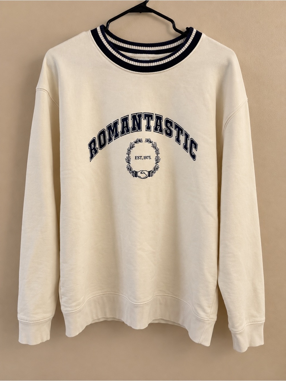 Zara Cream Crewneck with Navy Collegiate Logo